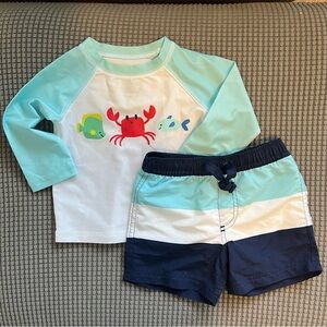 First Impressions Light Blue and Navy Kids Rashguard Set infant size 6-9 months